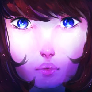 A drawing of a closeup sparkling face.