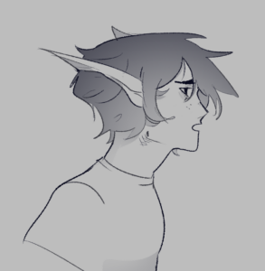 A black and grey drawing of an elf.